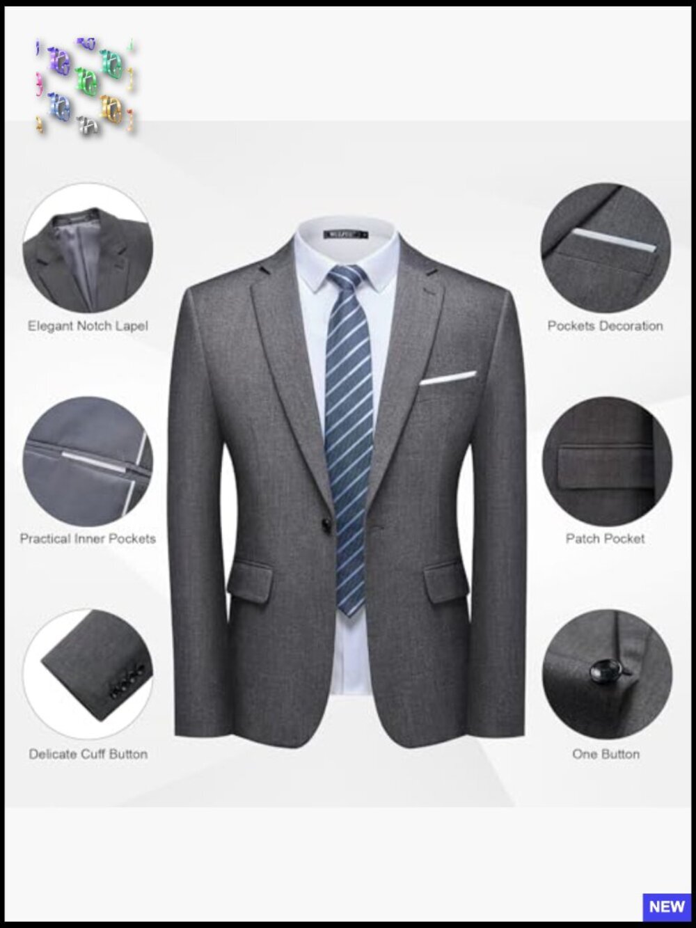 Slim Fit Suit Set One Button Blazer Jacket Pants Tuxedo Classic Formal - Picture 4 of 7
